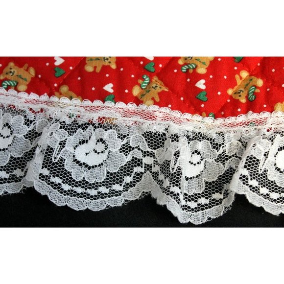VTG? Handmade Tree Skirt Red with Teddy Bear Hearts Candy Cane - Lace Trim 35" - Picture 4 of 6